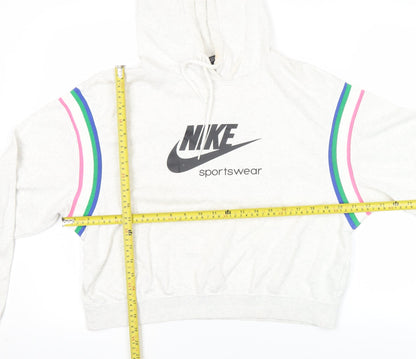 Nike Womens Beige Hooded Pullover Sweatshirt Size S Logo Design