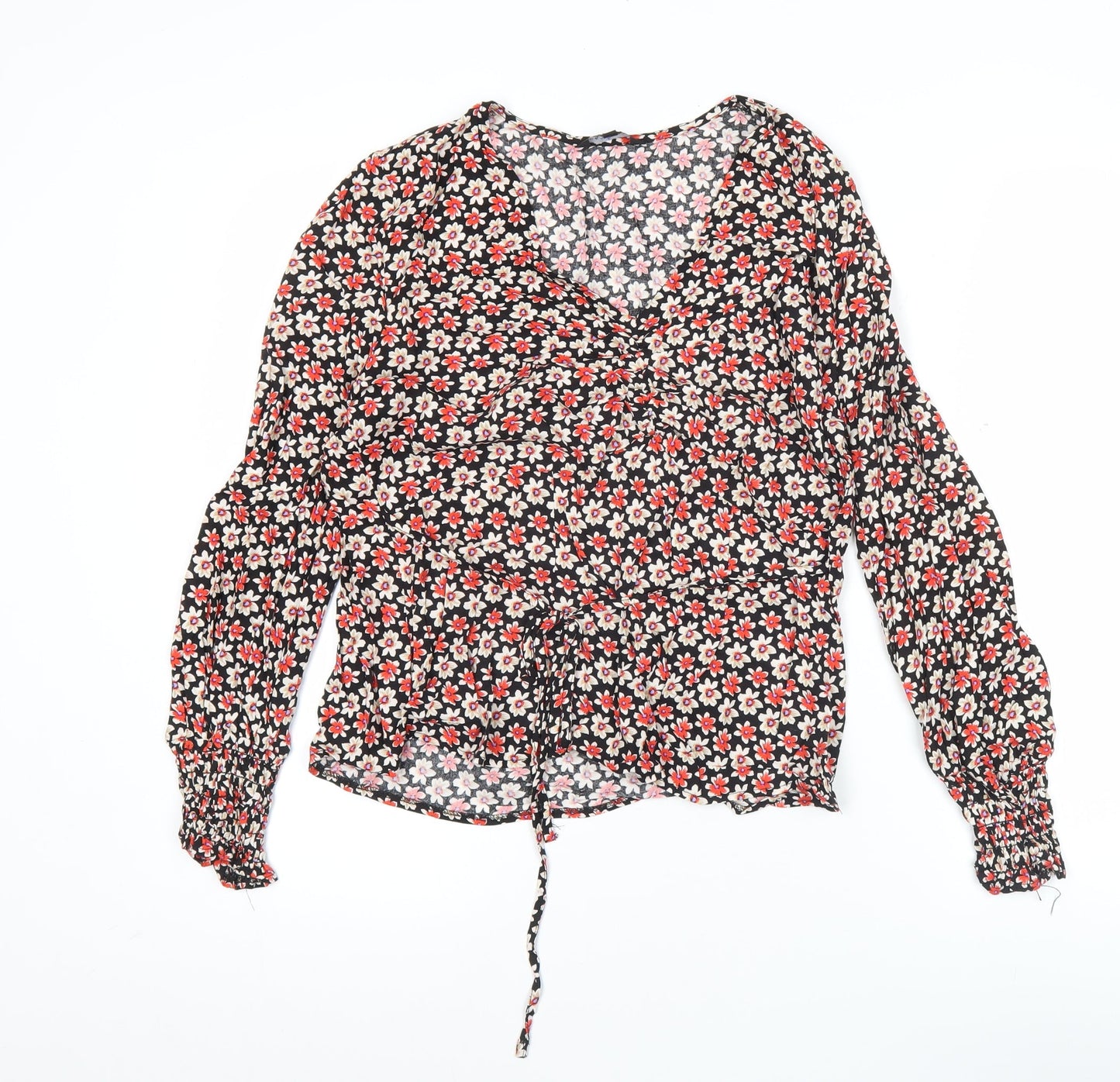 Peacocks Womens Black Floral V-Neck Long Sleeve Viscose Blouse Size 12