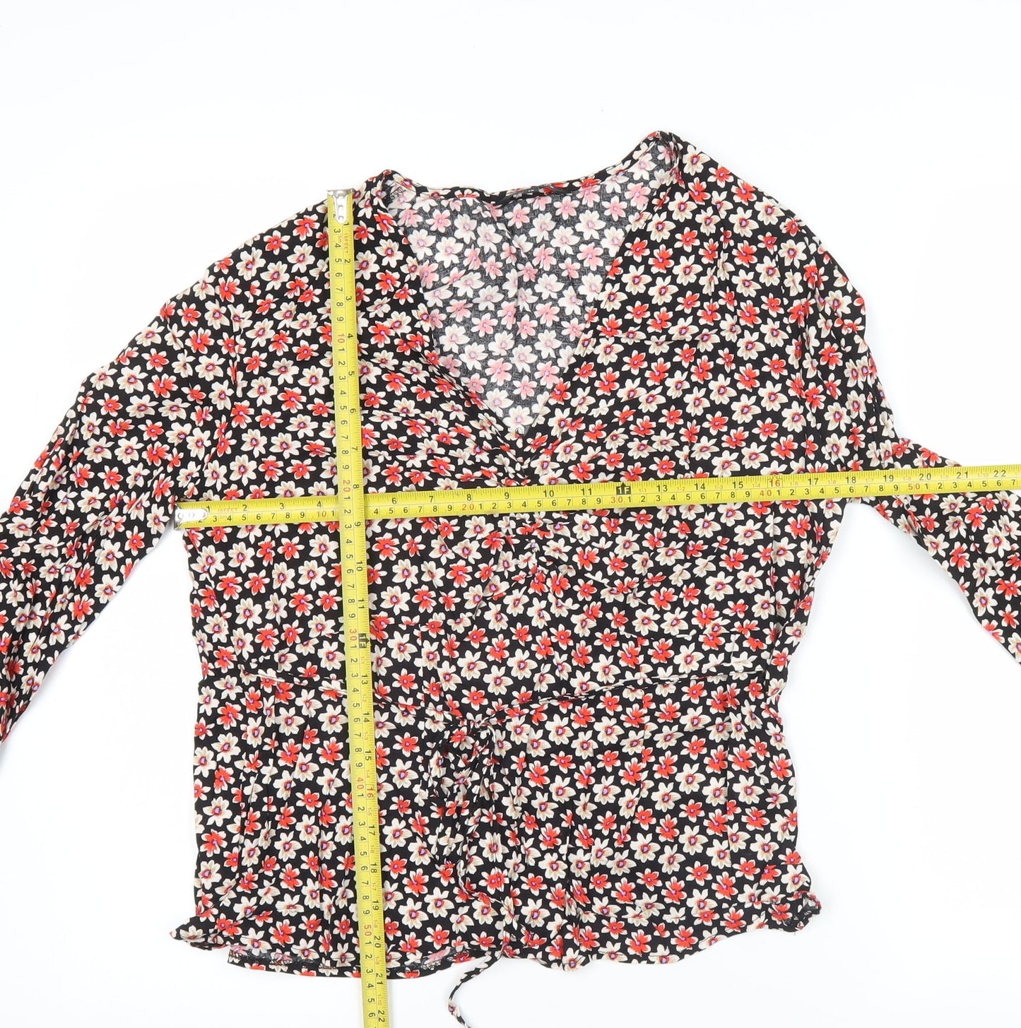 Peacocks Womens Black Floral V-Neck Long Sleeve Viscose Blouse Size 12