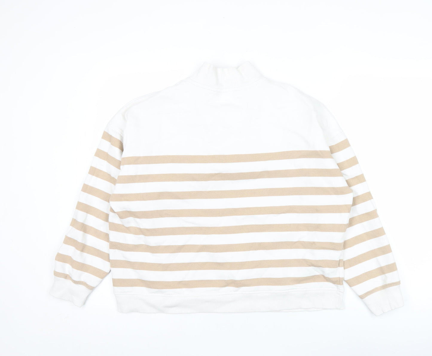 Marks and Spencer Women Beige White 1/2 Zip Striped Sweatshirt Size 14
