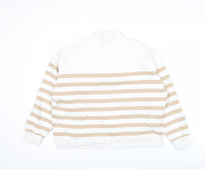 Marks and Spencer Women Beige White 1/2 Zip Striped Sweatshirt Size 14