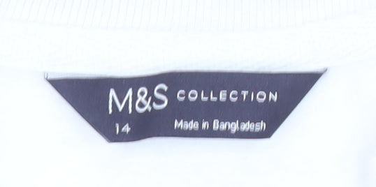 Marks and Spencer Women Beige White 1/2 Zip Striped Sweatshirt Size 14