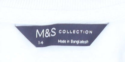 Marks and Spencer Women Beige White 1/2 Zip Striped Sweatshirt Size 14