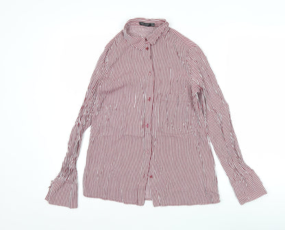 Bershka BSKGirl Women's Red White Striped Button-Up Shirt Size S