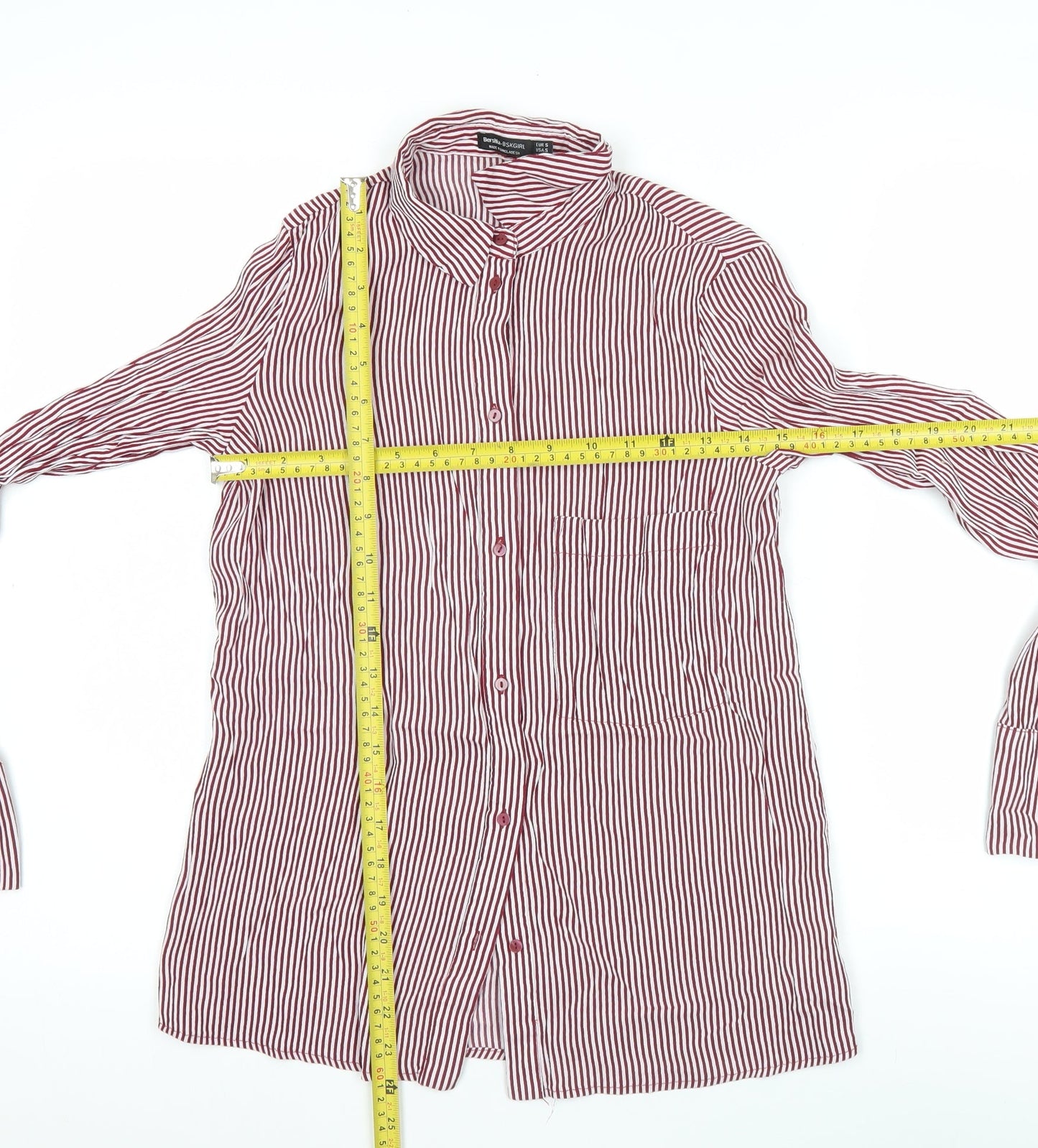 Bershka BSKGirl Women's Red White Striped Button-Up Shirt Size S