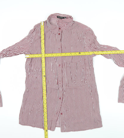 Bershka BSKGirl Women's Red White Striped Button-Up Shirt Size S