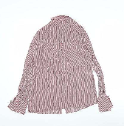 Bershka BSKGirl Women's Red White Striped Button-Up Shirt Size S