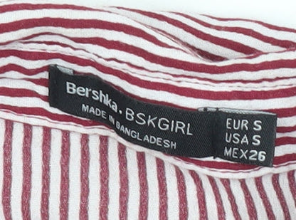 Bershka BSKGirl Women's Red White Striped Button-Up Shirt Size S