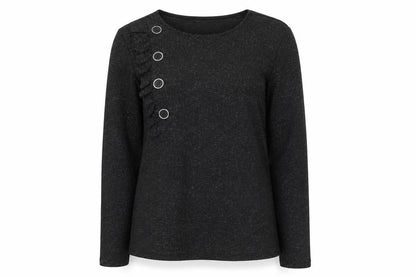 Savida Women’s Black Glitter Long Sleeve Ruffle Button Blouse Size 14