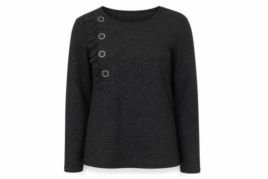 Savida Women’s Black Glitter Long Sleeve Ruffle Button Blouse Size 14