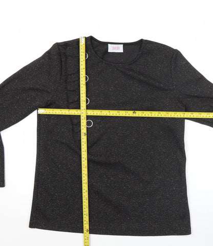Savida Women’s Black Glitter Long Sleeve Ruffle Button Blouse Size 14