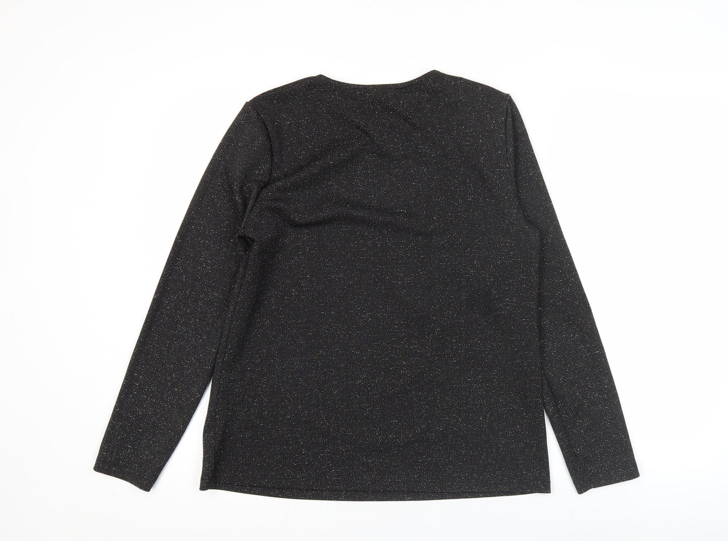 Savida Women’s Black Glitter Long Sleeve Ruffle Button Blouse Size 14