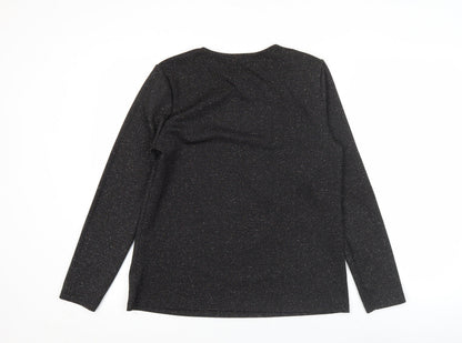 Savida Women’s Black Glitter Long Sleeve Ruffle Button Blouse Size 14
