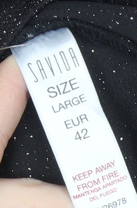 Savida Women’s Black Glitter Long Sleeve Ruffle Button Blouse Size 14