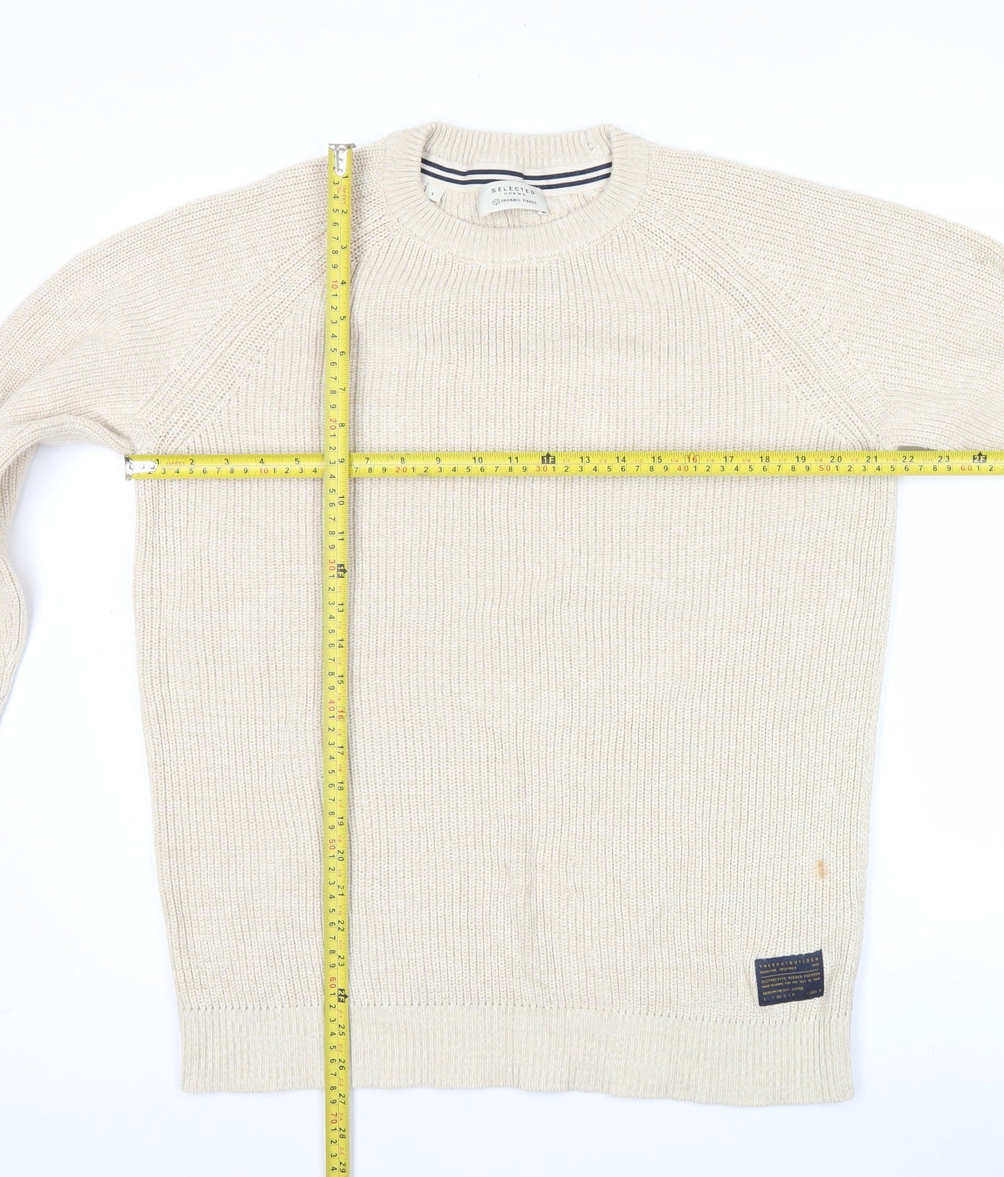 Selected Homme Men’s Beige Cotton Knit Pullover Jumper L