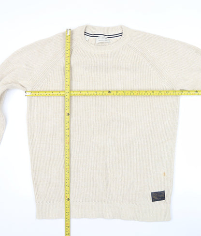 Selected Homme Men’s Beige Cotton Knit Pullover Jumper L