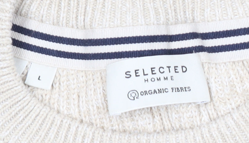 Selected Homme Men’s Beige Cotton Knit Pullover Jumper L
