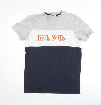 Jack Wills Men's Colourblock Grey White Navy Classic Fit T-Shirt Small