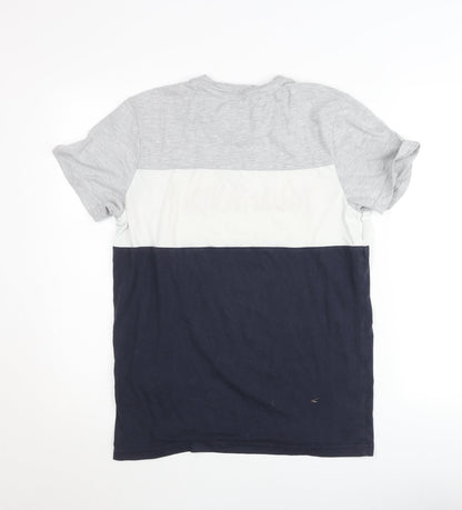 Jack Wills Men's Colourblock Grey White Navy Classic Fit T-Shirt Small