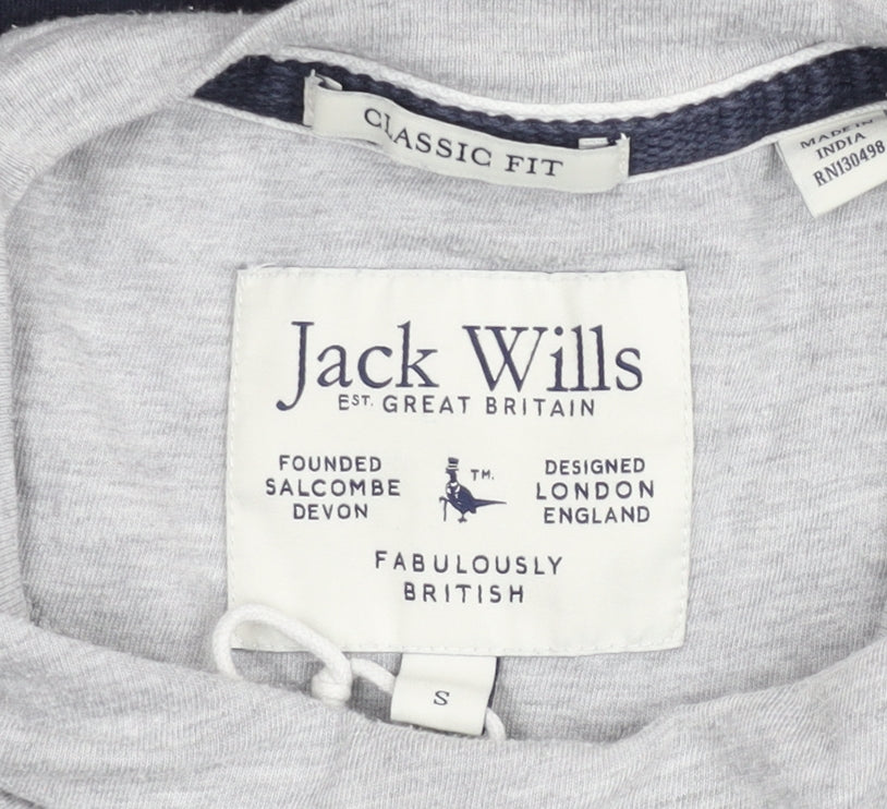 Jack Wills Men's Colourblock Grey White Navy Classic Fit T-Shirt Small