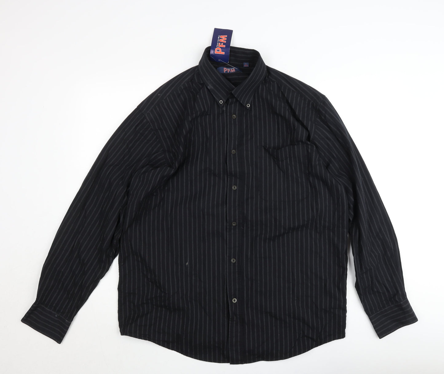 Paco For Men Black Striped Button-Up Long Sleeve Cotton Shirt L 41in