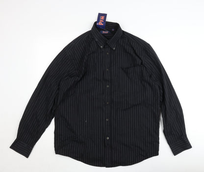 Paco For Men Black Striped Button-Up Long Sleeve Cotton Shirt L 41in