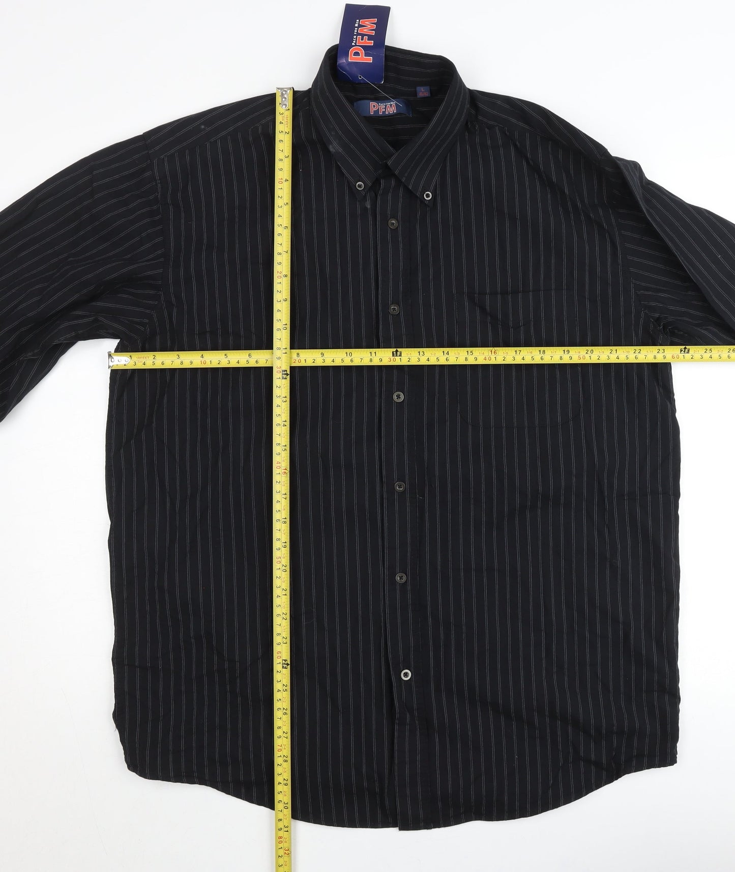 Paco For Men Black Striped Button-Up Long Sleeve Cotton Shirt L 41in