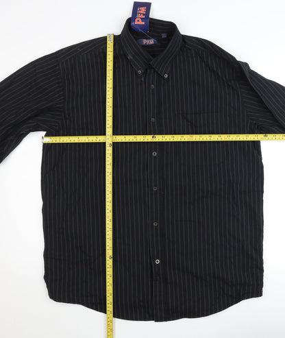Paco For Men Black Striped Button-Up Long Sleeve Cotton Shirt L 41in