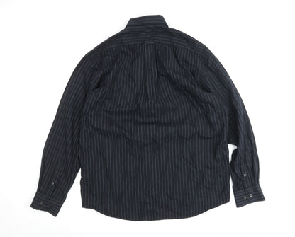 Paco For Men Black Striped Button-Up Long Sleeve Cotton Shirt L 41in