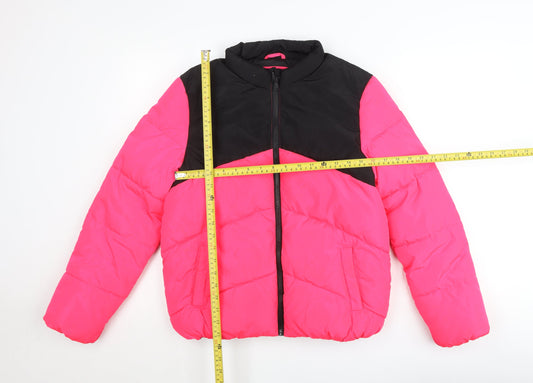 Marks and Spencer Girls Pink Black Puffer Jacket 12-13 Years Winter Coat
