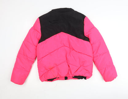 Marks and Spencer Girls Pink Black Puffer Jacket 12-13 Years Winter Coat