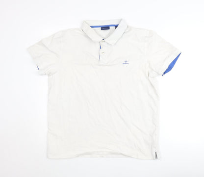 Gant Men's White Cotton 2XL Polo Shirt Short Sleeve Classic Fit