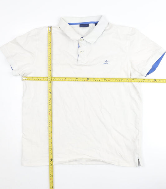 Gant Men's White Cotton 2XL Polo Shirt Short Sleeve Classic Fit