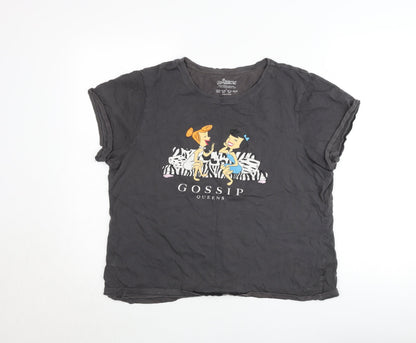 The Flintstones Girls Black Graphic T-Shirt L Gossip Queens Cartoon Tee