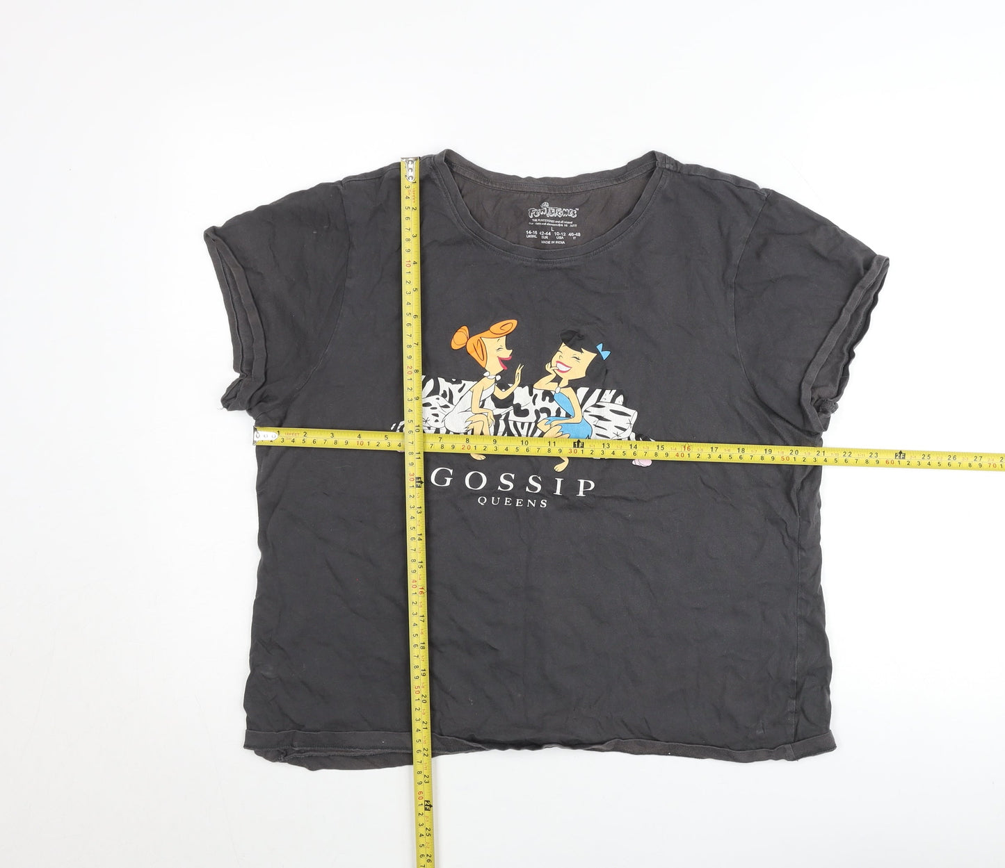 The Flintstones Girls Black Graphic T-Shirt L Gossip Queens Cartoon Tee