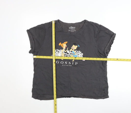 The Flintstones Girls Black Graphic T-Shirt L Gossip Queens Cartoon Tee