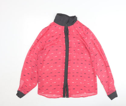 Next Women Pink Geometric Chiffon Long Sleeve Collared Blouse Size 14