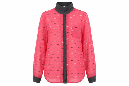 Next Women Pink Geometric Chiffon Long Sleeve Collared Blouse Size 14