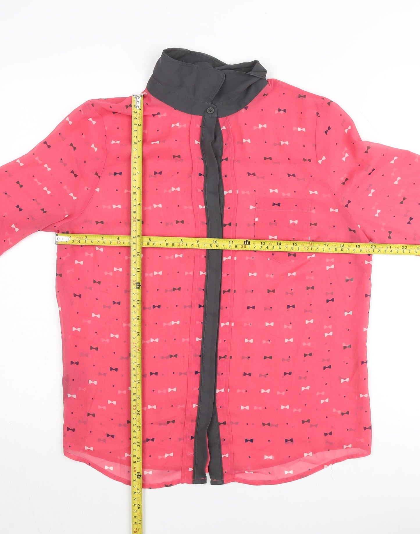 Next Women Pink Geometric Chiffon Long Sleeve Collared Blouse Size 14