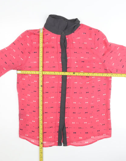 Next Women Pink Geometric Chiffon Long Sleeve Collared Blouse Size 14