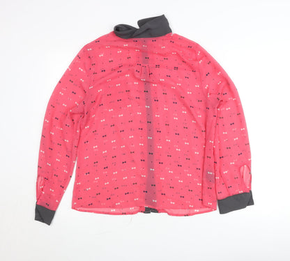 Next Women Pink Geometric Chiffon Long Sleeve Collared Blouse Size 14