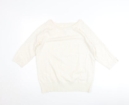 John Rocha Womens Ivory 3/4 Sleeve Lace Shoulder Pullover Jumper Size 16