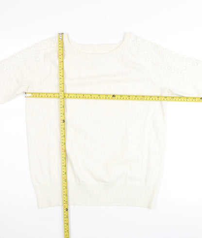 John Rocha Womens Ivory 3/4 Sleeve Lace Shoulder Pullover Jumper Size 16