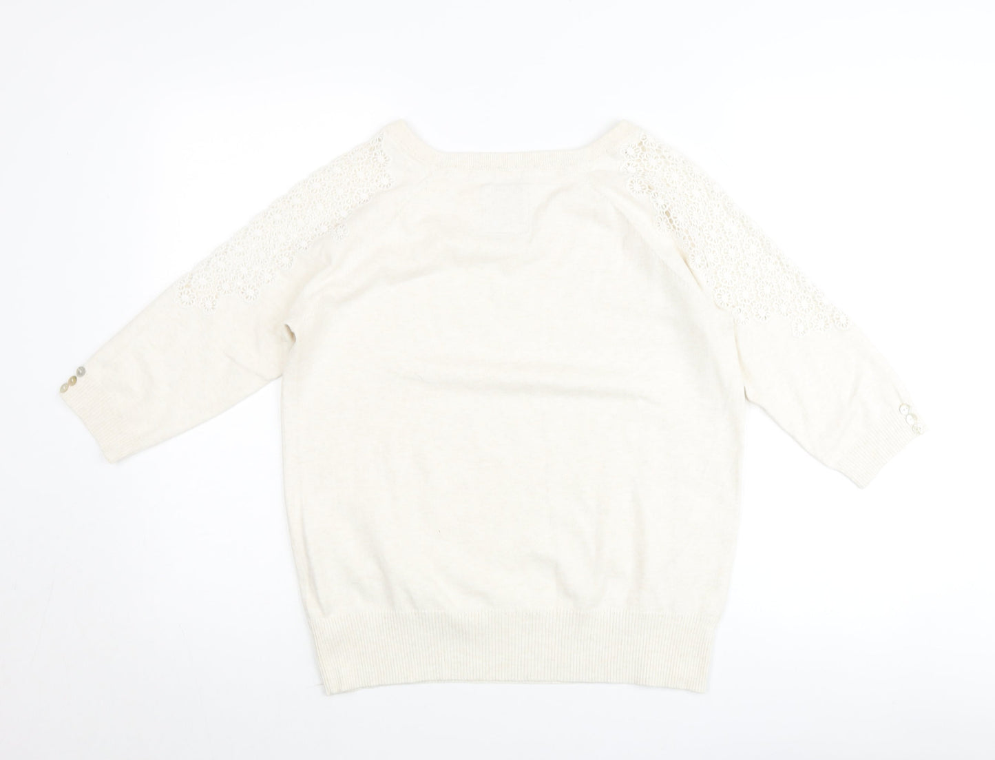 John Rocha Womens Ivory 3/4 Sleeve Lace Shoulder Pullover Jumper Size 16