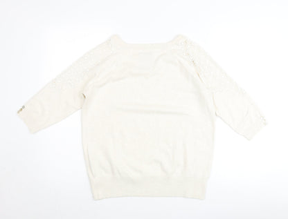 John Rocha Womens Ivory 3/4 Sleeve Lace Shoulder Pullover Jumper Size 16
