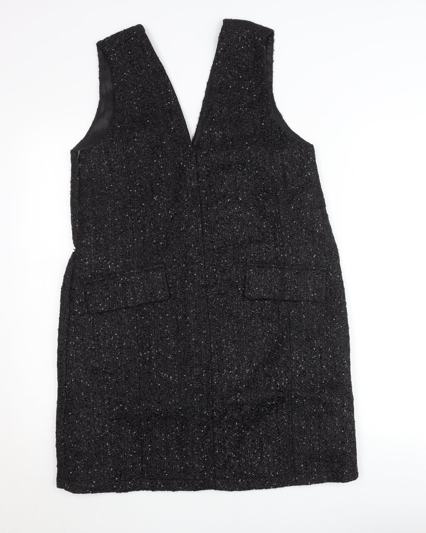Parfois Women Black Tweed Sleeveless Shift Dress Size 12