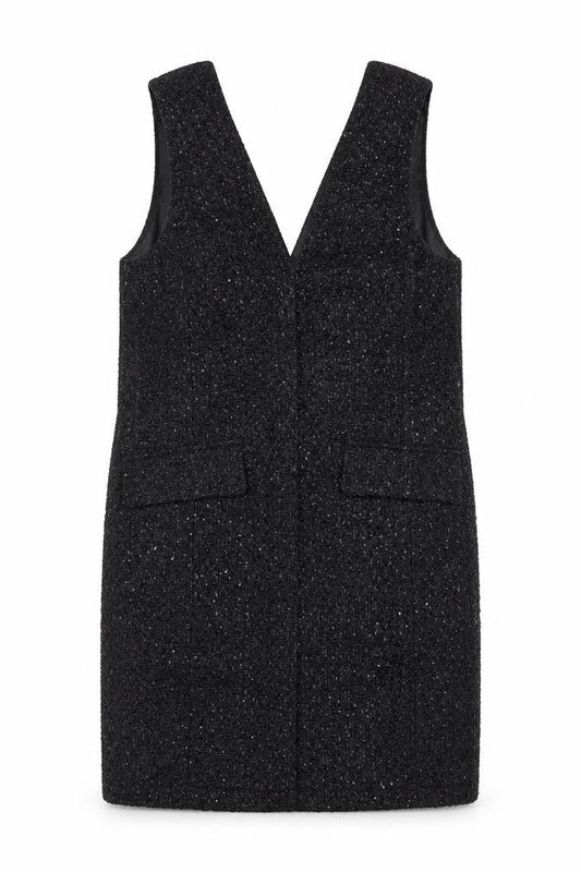 Parfois Women Black Tweed Sleeveless Shift Dress Size 12