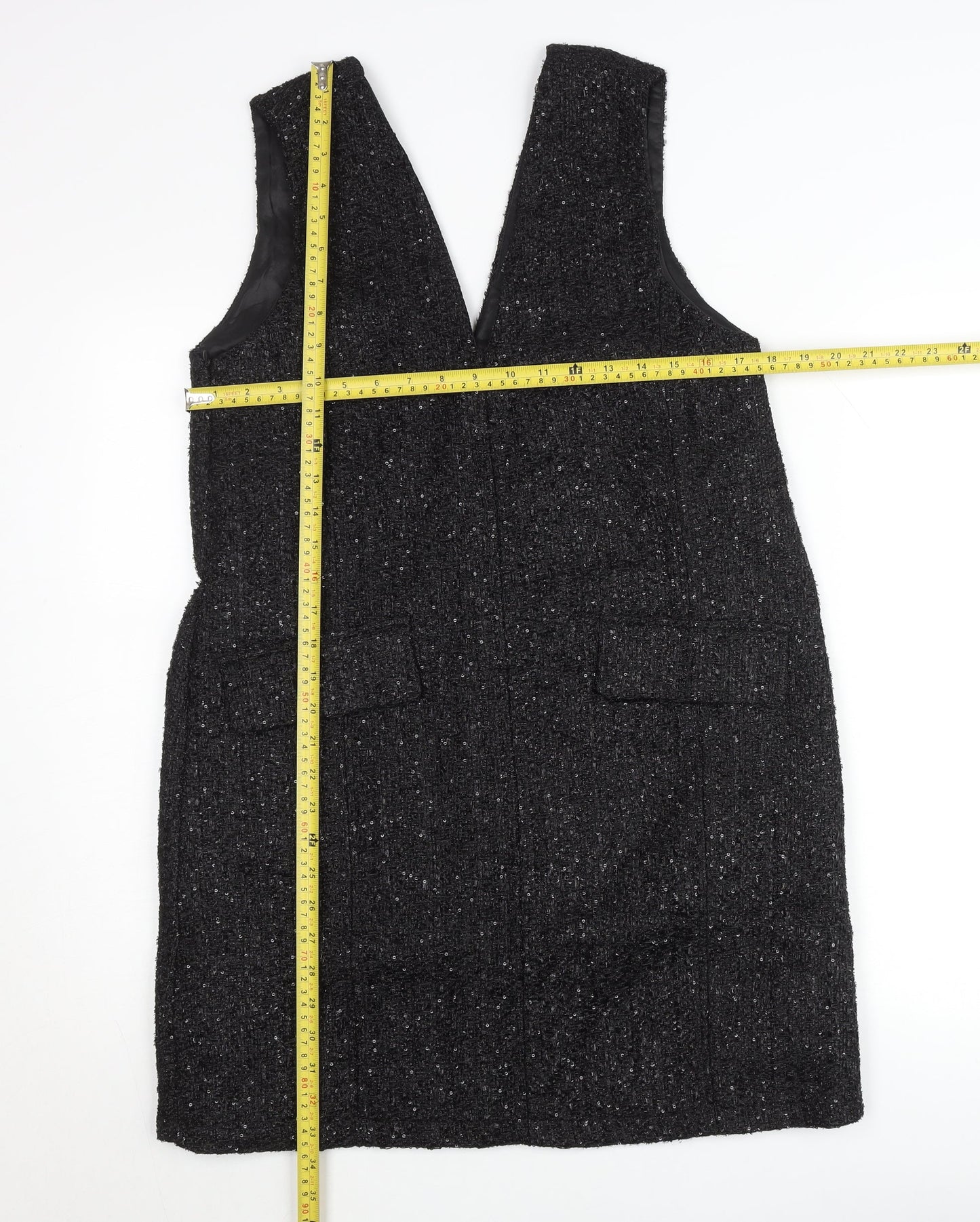 Parfois Women Black Tweed Sleeveless Shift Dress Size 12