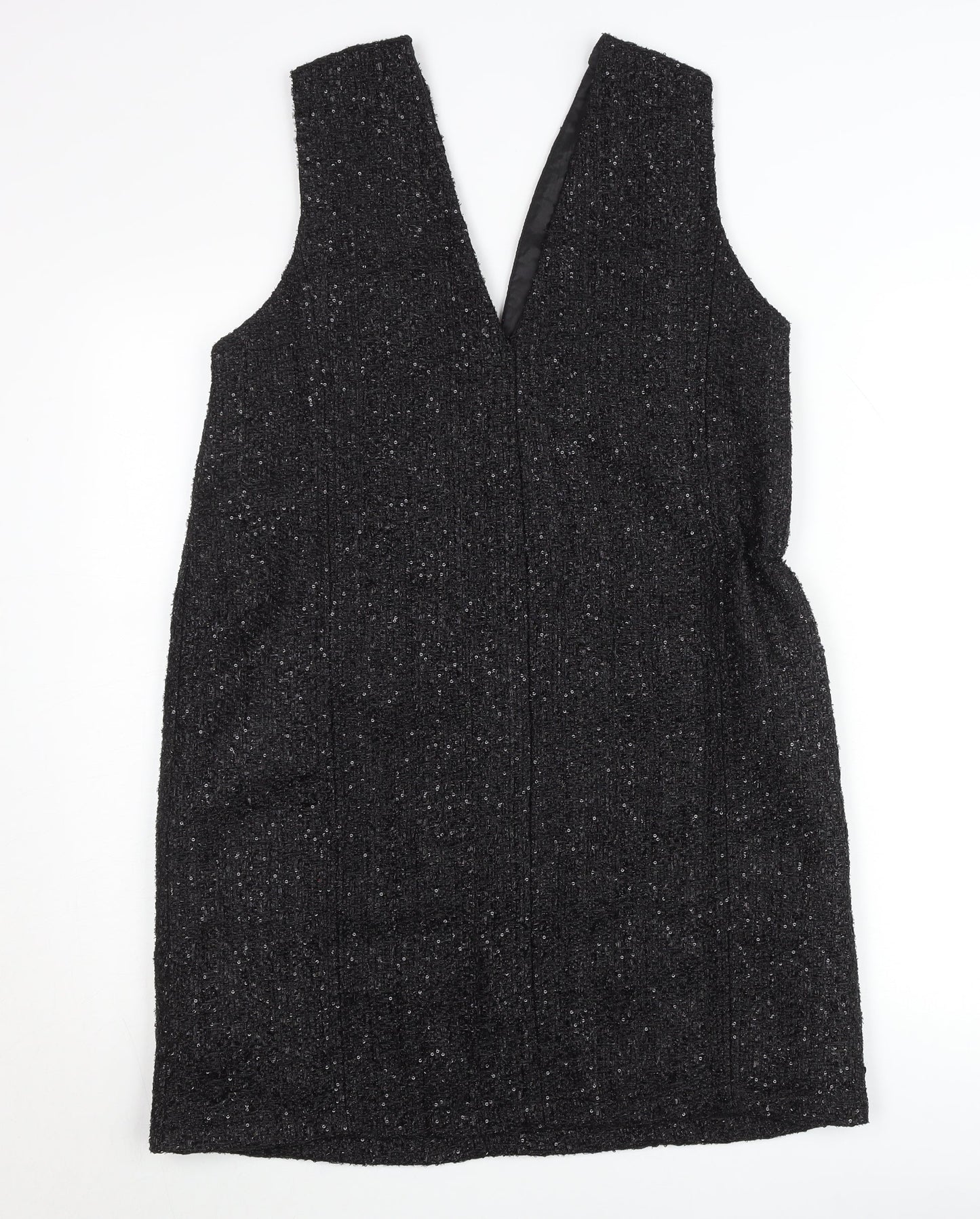 Parfois Women Black Tweed Sleeveless Shift Dress Size 12