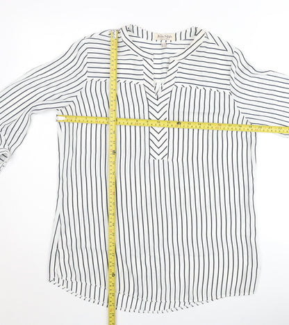 Tinta Style Women's White Striped V-Neck 3/4 Sleeve Tunic Blouse Size 10